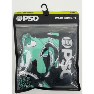 PSD Men Core Standard Boxer Brief XLarge Aqua Shark Print Polyester Elastane NWT